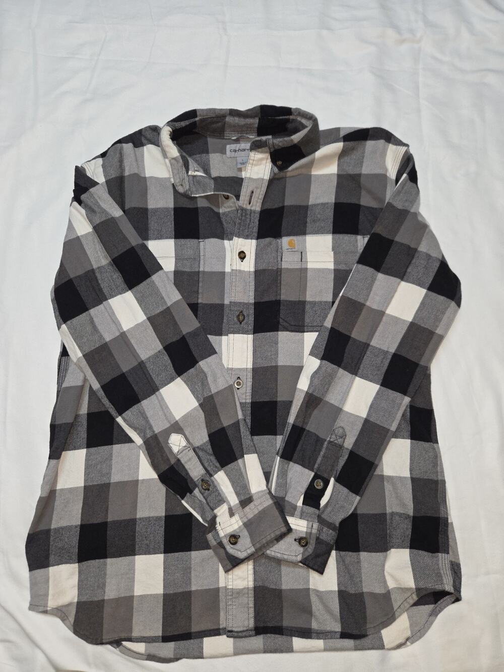 Carhartt Men's Long Sleeve Plaid Flannel Size Large Black And White